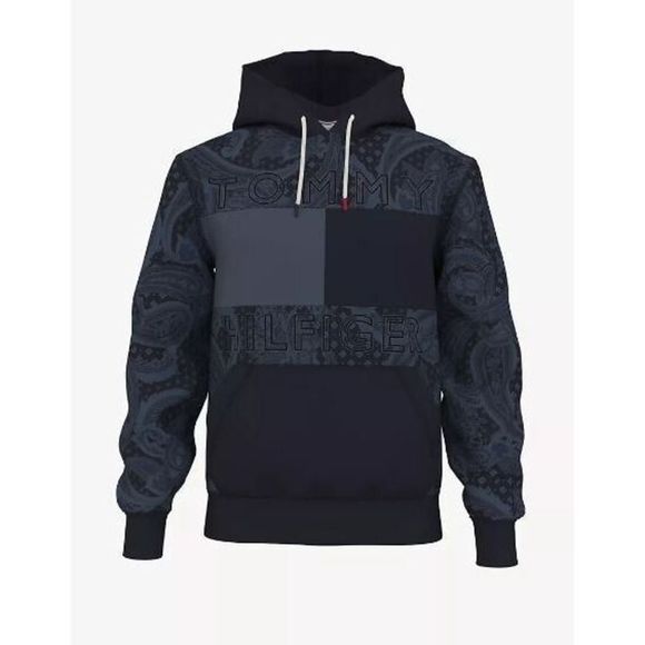 Tommy Hilfiger 78J6423 410 Men's Sz M Blue Paisley Logo Fall Basics Hoodie $129 - Picture 7 of 7